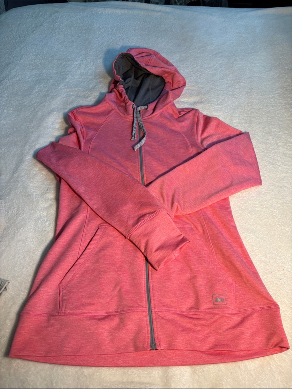 REI Women's Heathered Coral Poly  Zip-Up Hooded Sweatshirt Size L